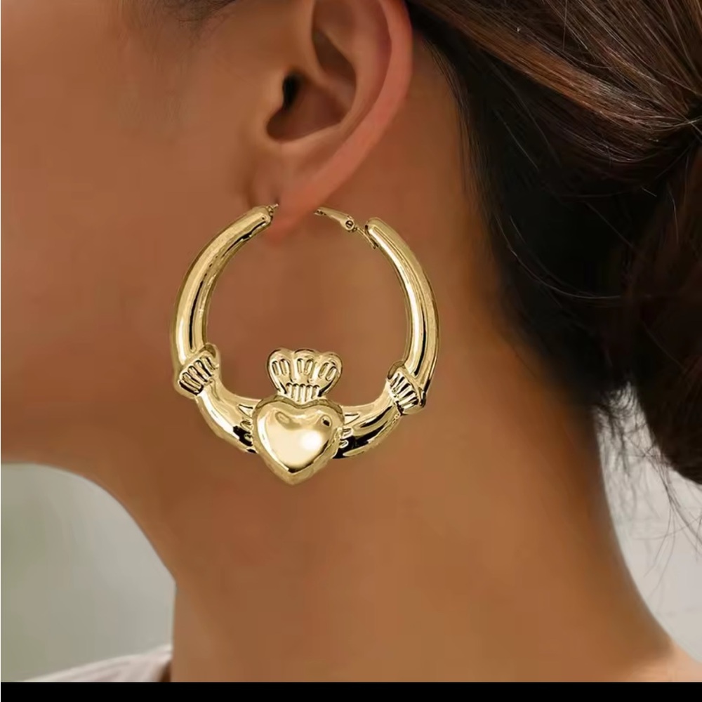 Gold Claddagh Hoop Earrings